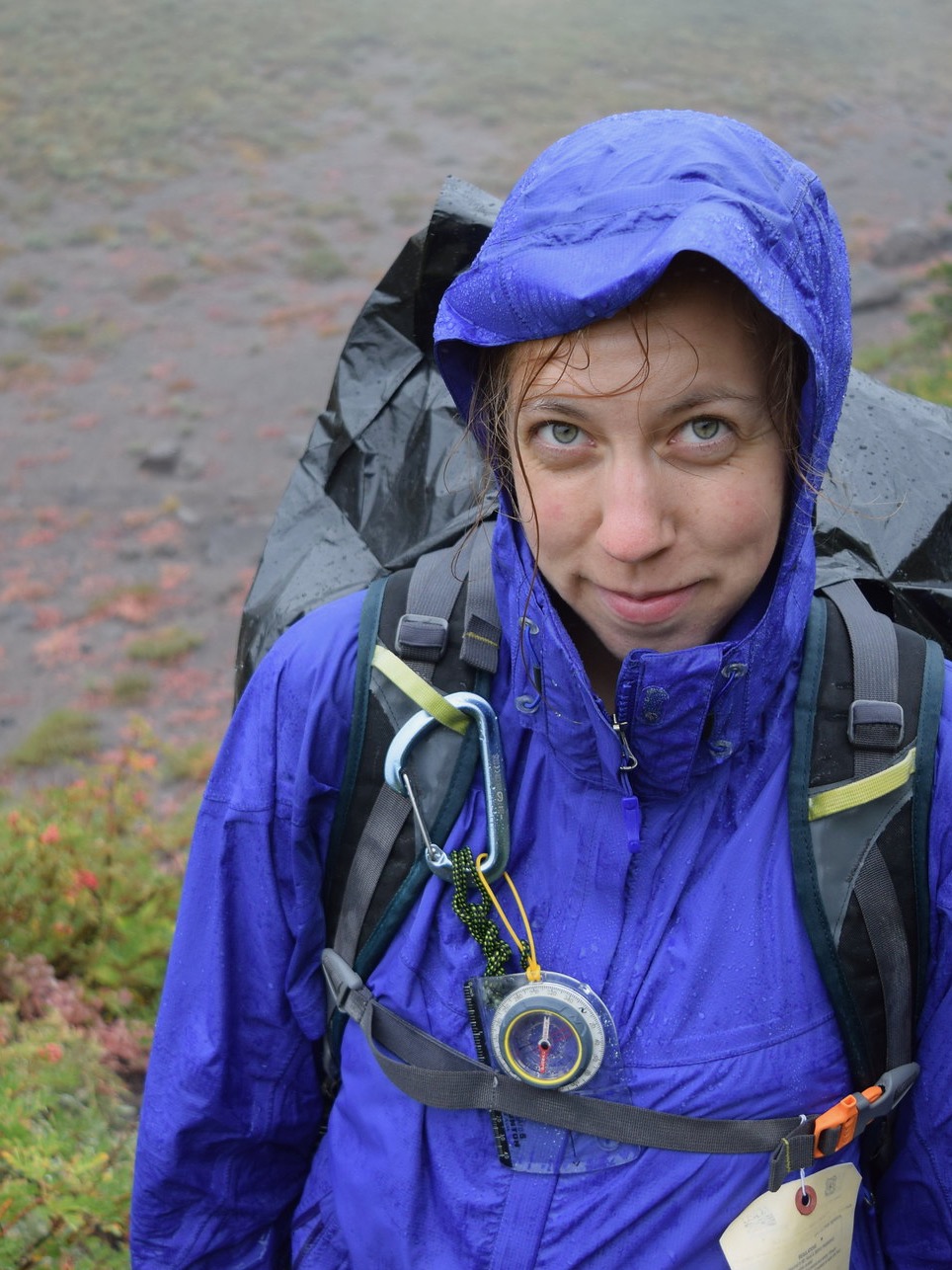 Alyssa Hursh backpacking in the rain